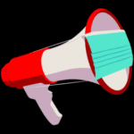 Animated red and white bullhorn with mask over the front